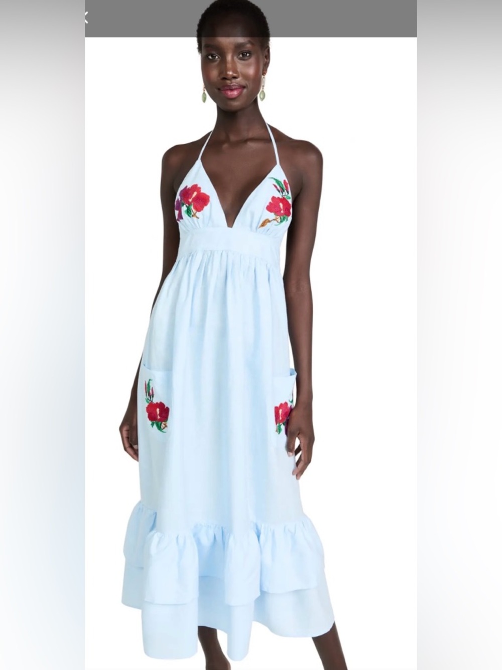 Fanm Non Embroidered Halter Sundress